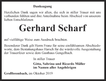 Traueranzeige von Gerhard Scharf von Thüringer Allgemeine