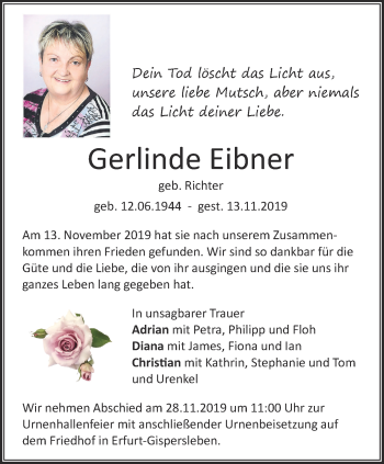 Traueranzeige von Gerlinde Eibner