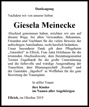 Traueranzeige von Giesela Meinecke von Thüringer Allgemeine