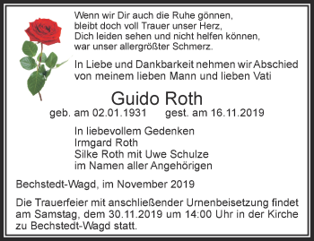Traueranzeige von Guido Roth von Thüringer Allgemeine
