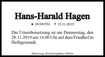 Traueranzeige von Hans-Harald Hagen von Thüringer Allgemeine