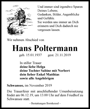 Traueranzeige von Hans Poltermann