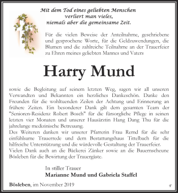 Traueranzeige von Harry Mund von Thüringer Allgemeine