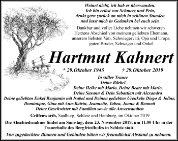 Traueranzeige von Hartmut Kahnert von Ostthüringer Zeitung