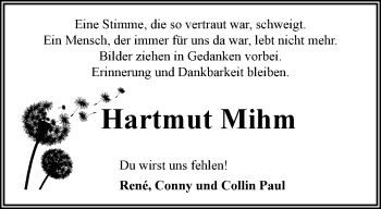 Traueranzeige von Hartmut Mihm von Thüringer Allgemeine, Thüringische Landeszeitung