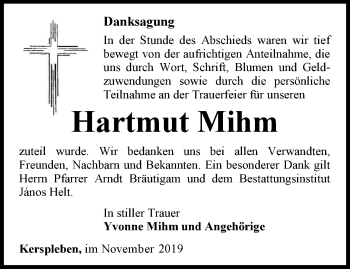Traueranzeige von Hartmut Mihm von Thüringer Allgemeine, Thüringische Landeszeitung