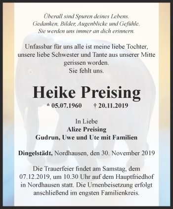 Traueranzeige von Heike Preising von Thüringer Allgemeine