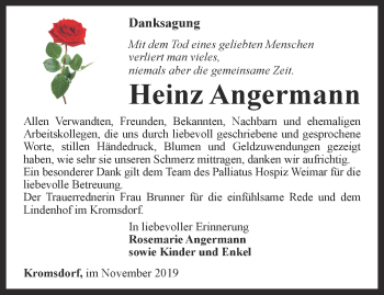 Traueranzeige von Heinz Angermann von Thüringer Allgemeine, Thüringische Landeszeitung