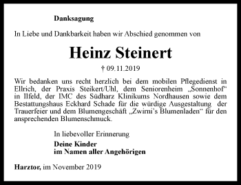 Traueranzeige von Heinz Steinert von Thüringer Allgemeine