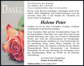 Traueranzeige von Helene Peter von Thüringer Allgemeine