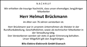 Traueranzeige von Helmut Brückmann von Thüringer Allgemeine, Thüringische Landeszeitung