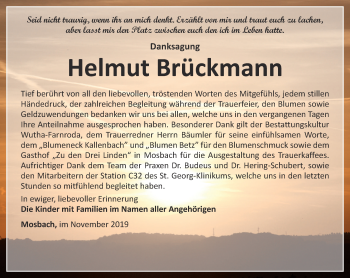 Traueranzeige von Helmut Brückmann von Thüringer Allgemeine, Thüringische Landeszeitung