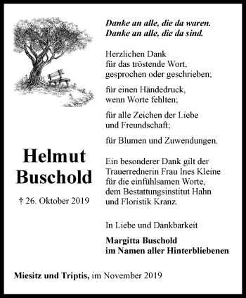 Traueranzeige von Helmut Buschold