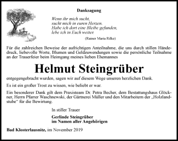 Traueranzeige von Helmut Steingrüber von Ostthüringer Zeitung