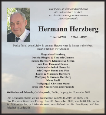 Traueranzeige von Hermann Herzberg von Thüringer Allgemeine