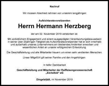 Traueranzeige von Hermann Herzberg von Thüringer Allgemeine