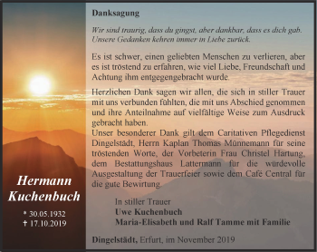 Traueranzeige von Hermann Kuchenbuch von Thüringer Allgemeine