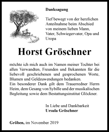 Traueranzeige von Horst Gröschner von Ostthüringer Zeitung