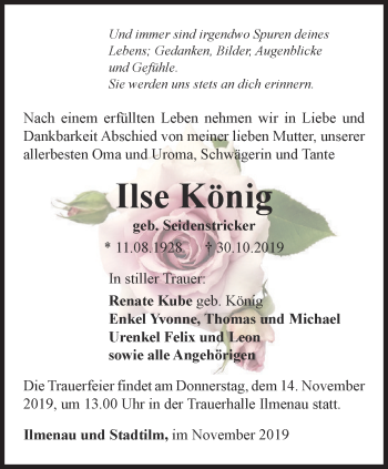 Traueranzeige von Ilse König von Thüringer Allgemeine