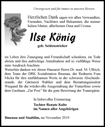 Traueranzeige von Ilse König von Thüringer Allgemeine