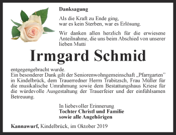 Traueranzeige von Irmgard Schmid von Thüringer Allgemeine