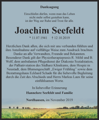 Traueranzeige von Joachim Seefeldt von Thüringer Allgemeine