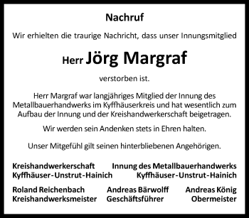 Traueranzeige von Jörg Margraf von Thüringer Allgemeine