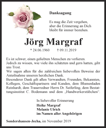 Traueranzeige von Jörg Margraf von Thüringer Allgemeine