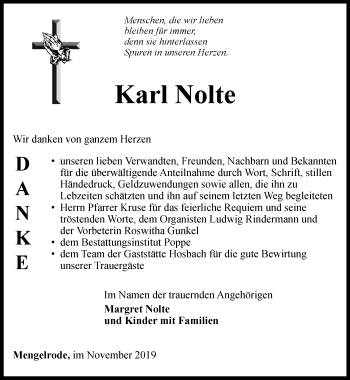 Traueranzeige von Karl Nolte von Thüringer Allgemeine