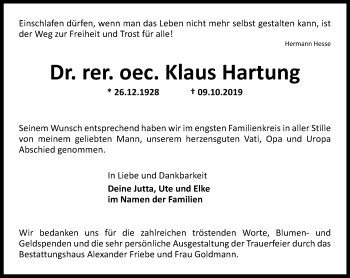 Traueranzeige von Klaus Hartung