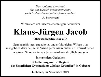 Traueranzeige von Klaus-Jürgen Jacob von Thüringer Allgemeine, Thüringische Landeszeitung