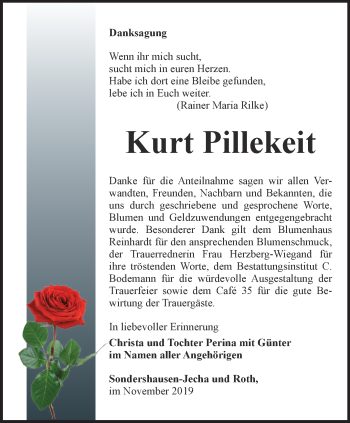 Traueranzeige von Kurt Pillekeit von Thüringer Allgemeine