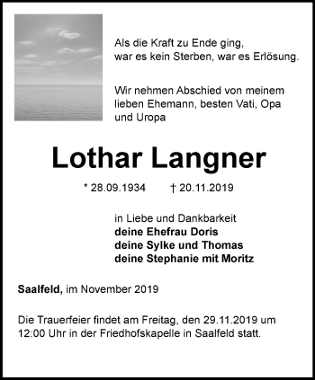 Traueranzeige von Lothar Langner