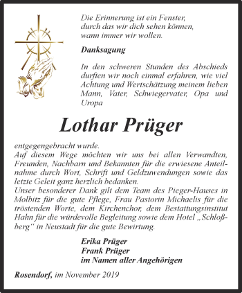 Traueranzeige von Lothar Prüger