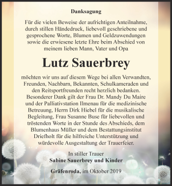 Traueranzeige von Lutz Sauerbrey von Thüringer Allgemeine