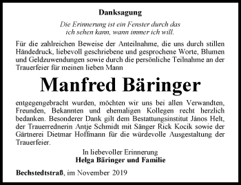 Traueranzeige von Manfred Bäringer von Thüringer Allgemeine, Thüringische Landeszeitung