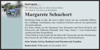 Traueranzeige von Margarete Schuchort von Thüringer Allgemeine