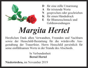 Traueranzeige von Margita Hertel von Thüringer Allgemeine, Thüringische Landeszeitung