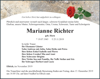 Traueranzeige von Marianne Richter von Thüringer Allgemeine