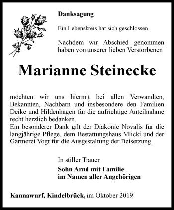 Traueranzeige von Marianne Steinecke von Thüringer Allgemeine