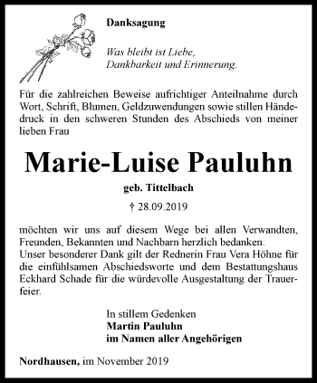 Traueranzeige von Marie-Luise Pauluhn von Thüringer Allgemeine