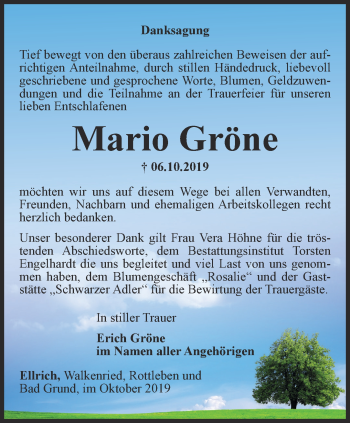 Traueranzeige von Mario Gröne von Thüringer Allgemeine