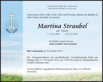 Traueranzeige von Martina Straubel von Ostthüringer Zeitung