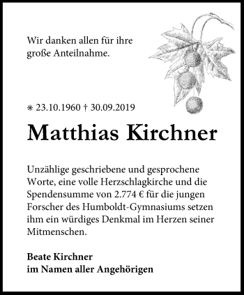 Traueranzeige von Matthias Kirchner von Thüringer Allgemeine