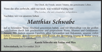 Traueranzeige von Matthias Schwabe von Ostthüringer Zeitung