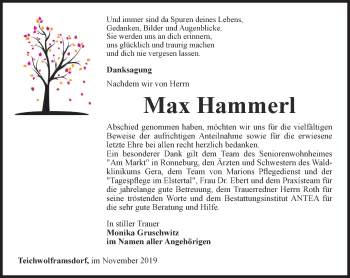 Traueranzeige von Max Hammerl von Ostthüringer Zeitung