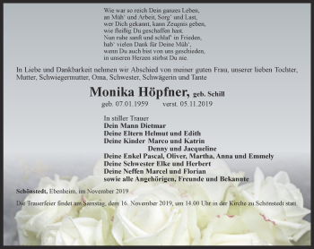 Traueranzeige von Monika Höpfner von Thüringer Allgemeine, Thüringische Landeszeitung