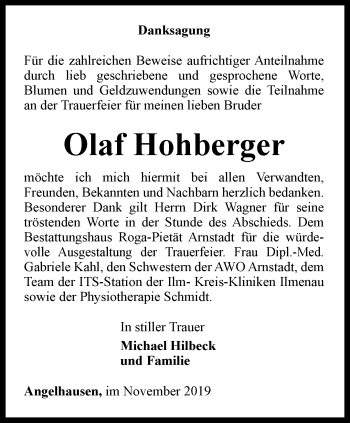 Traueranzeige von Olaf Hohberger von Thüringer Allgemeine