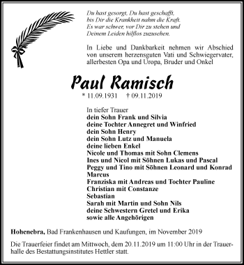 Traueranzeige von Paul Ramisch von Thüringer Allgemeine