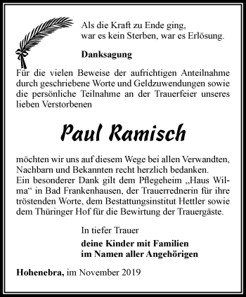 Traueranzeige von Paul Ramisch von Thüringer Allgemeine